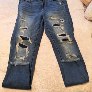 American Eagle Outfitters - Super Stretch- High Rise -Ripped Blue Ankle Jeggings